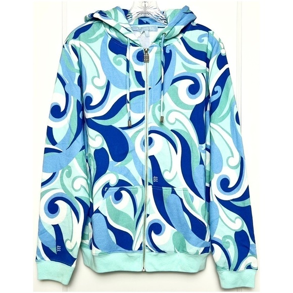 NWT HILL HOUSE Psychedelic Wave Print Fleece Zip‎ Up Hooded Sweatshirt S - Picture 4 of 13